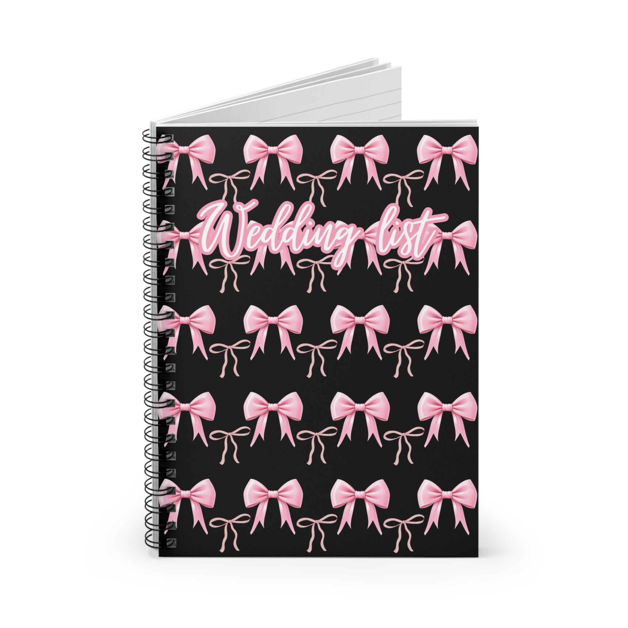 Wedding List Spiral Notebook | Ruled Notebook, Pink Bows Pattern – Black/pink