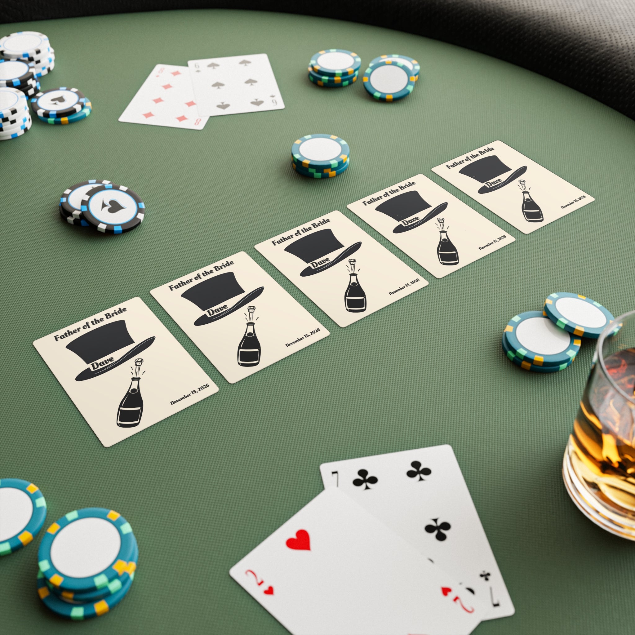 Father of the Bride Playing Cards | Personalized Top Hat - Name & Wedding Date