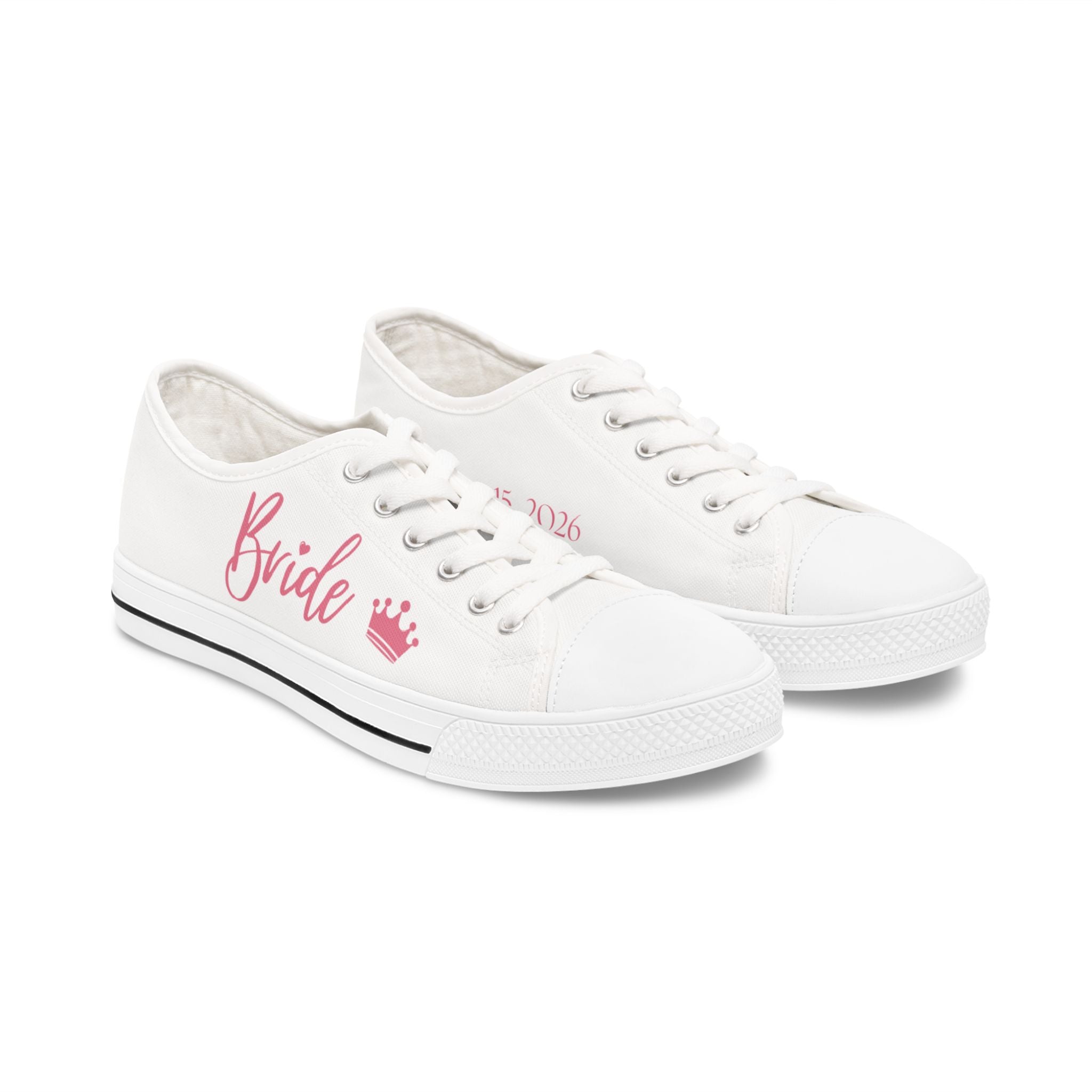 Bride crown design Women's Low Top Sneakers | customizable wedding date - Pink