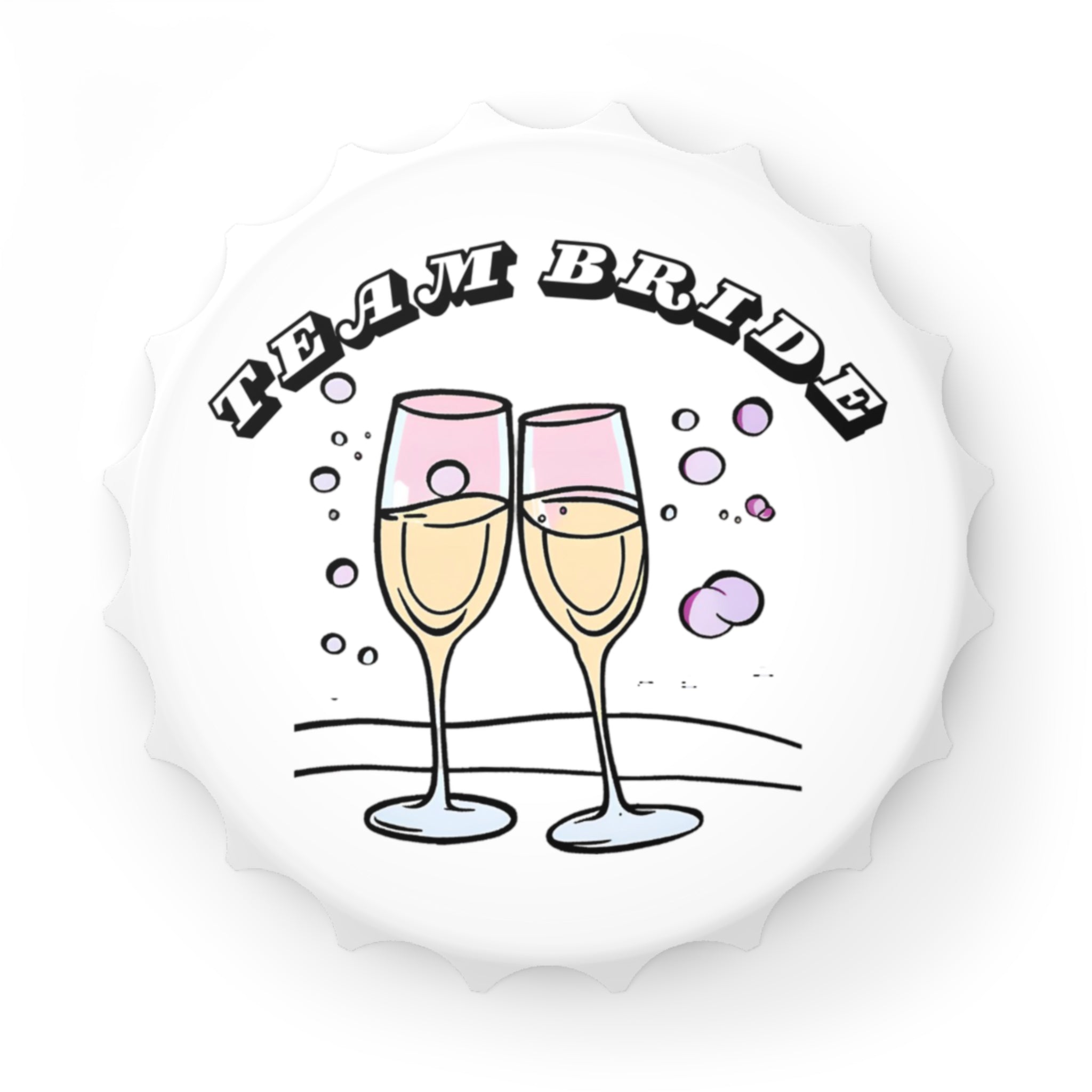 Team Bride Magnetic Bottle Opener | Clinking Champagne Glasses - Black