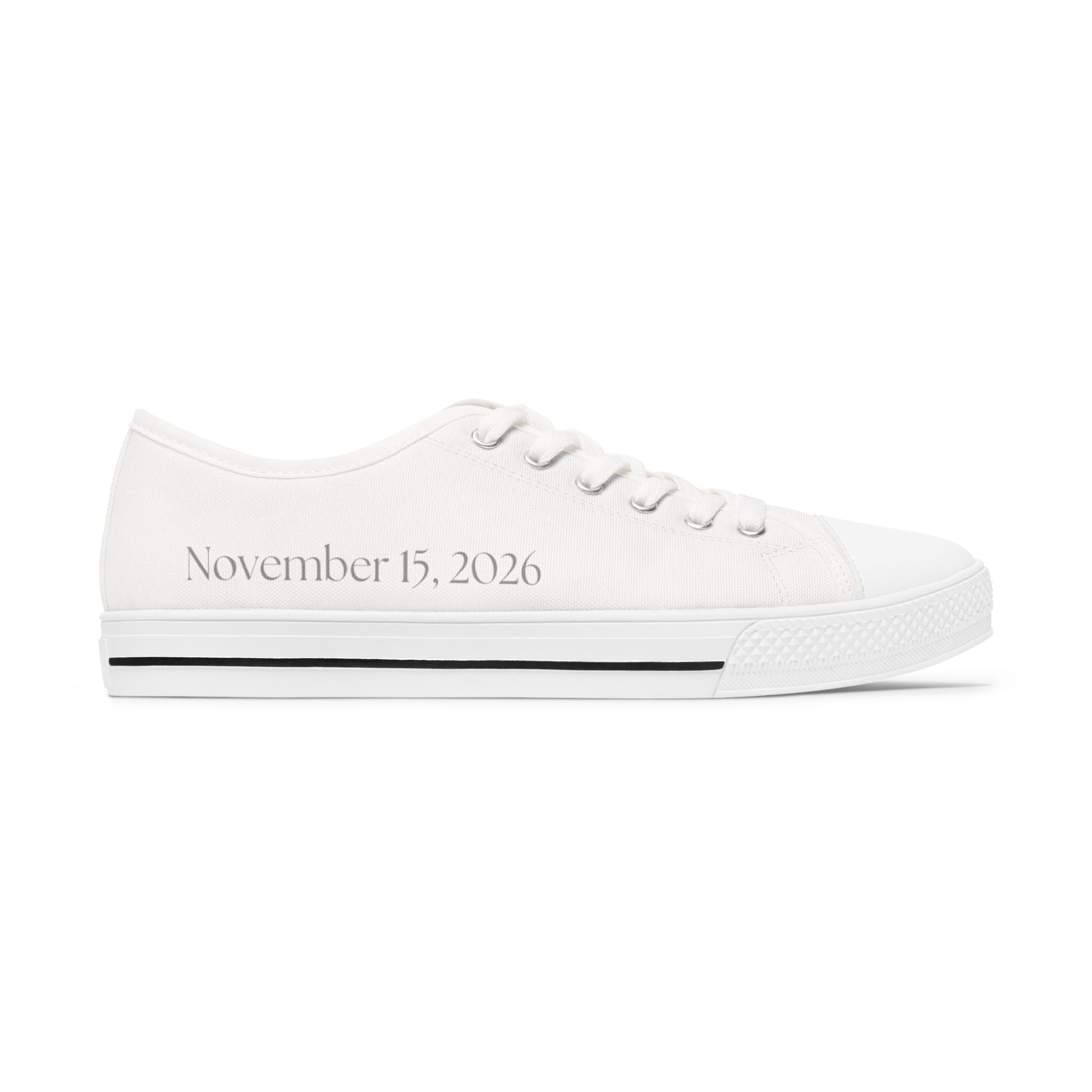 Just Married butterfly design Women's Low Top Sneakers | customizable wedding date - Silver