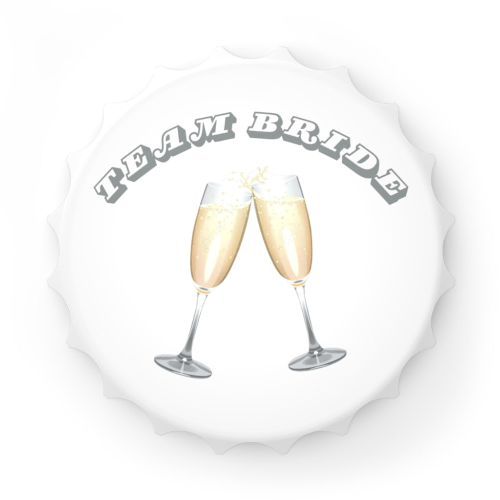 Team Bride Magnetic Bottle Opener | Clinking Champagne Glasses - Gold/Grey