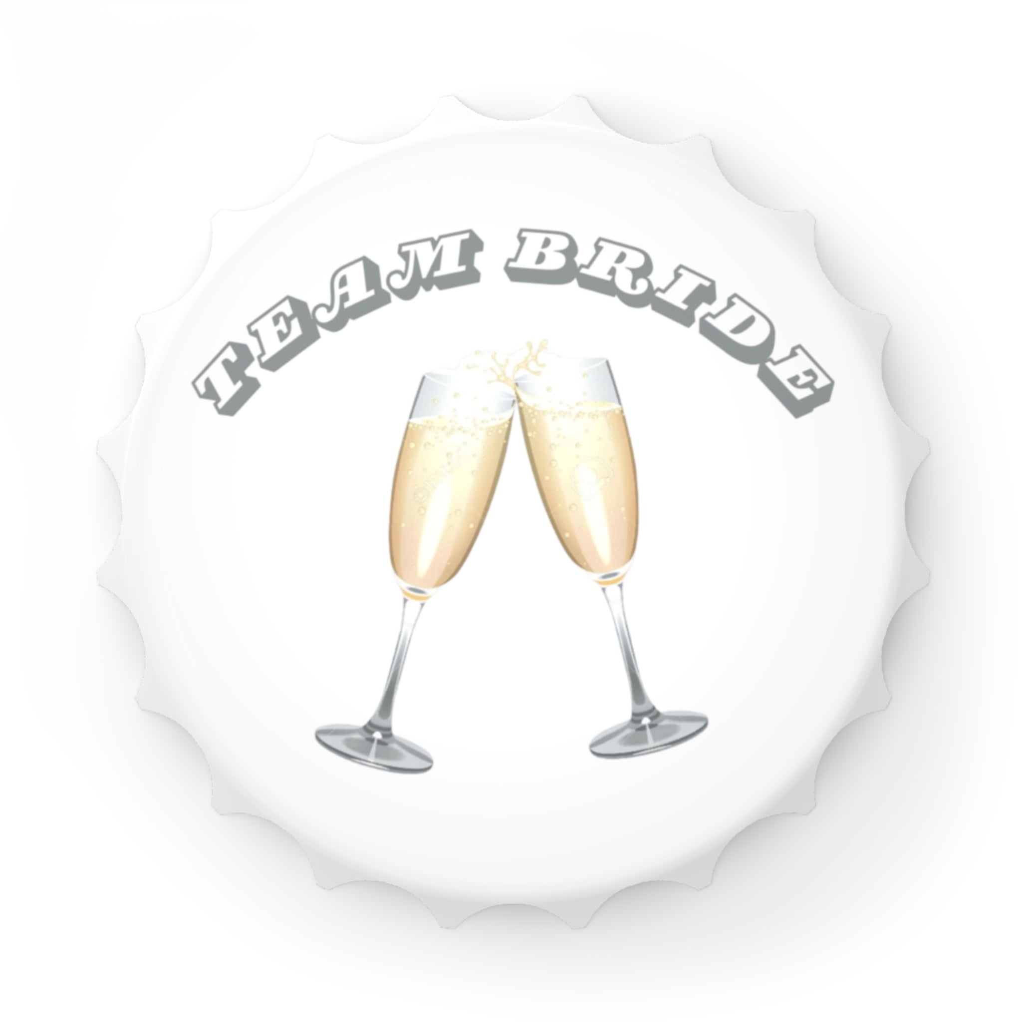 Team Bride Magnetic Bottle Opener | Clinking Champagne Glasses - Gold/Grey