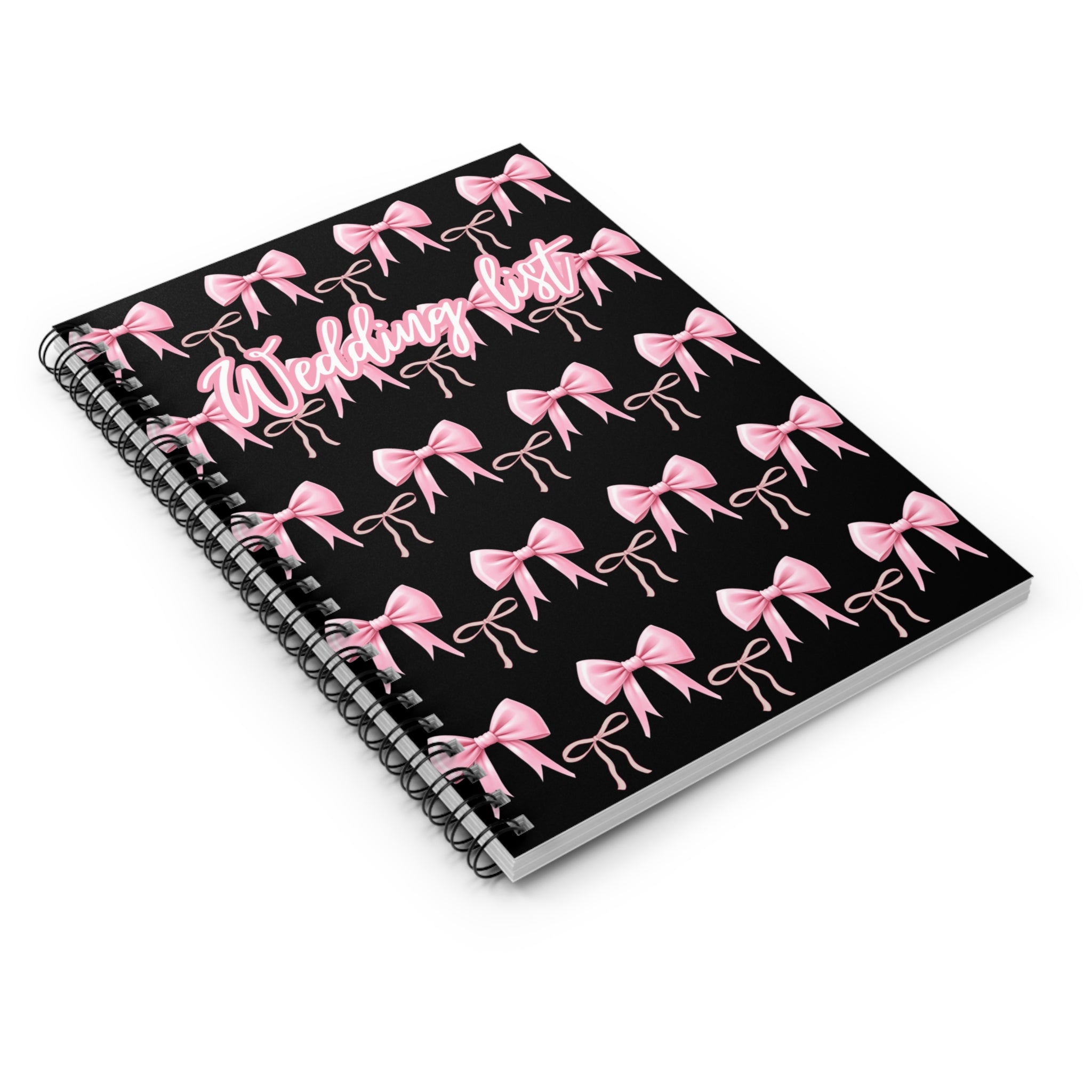 Wedding List Spiral Notebook | Ruled Notebook, Pink Bows Pattern – Black/pink