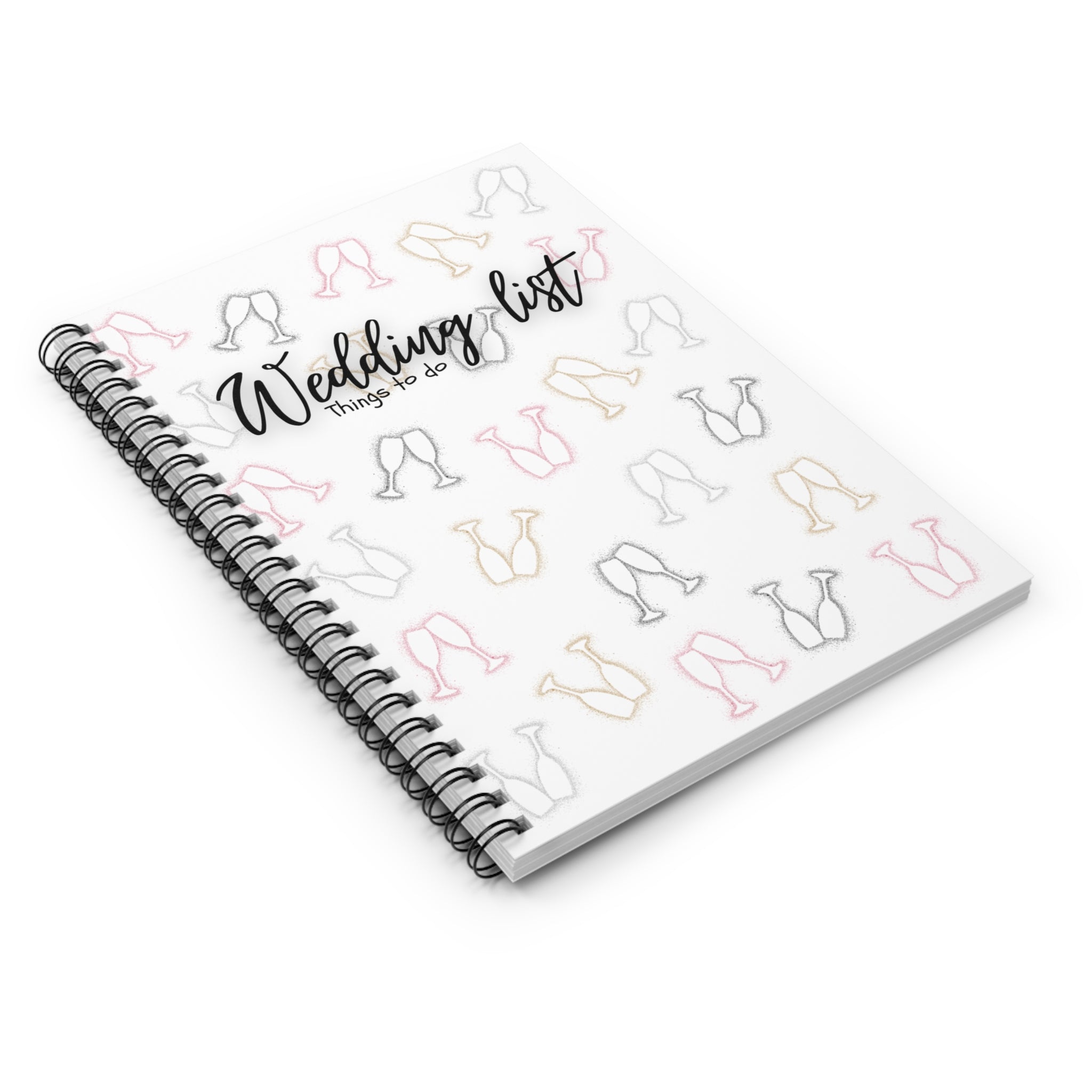 Wedding List Things To Do Spiral Notebook | Clinking Champagne Glasses - White
