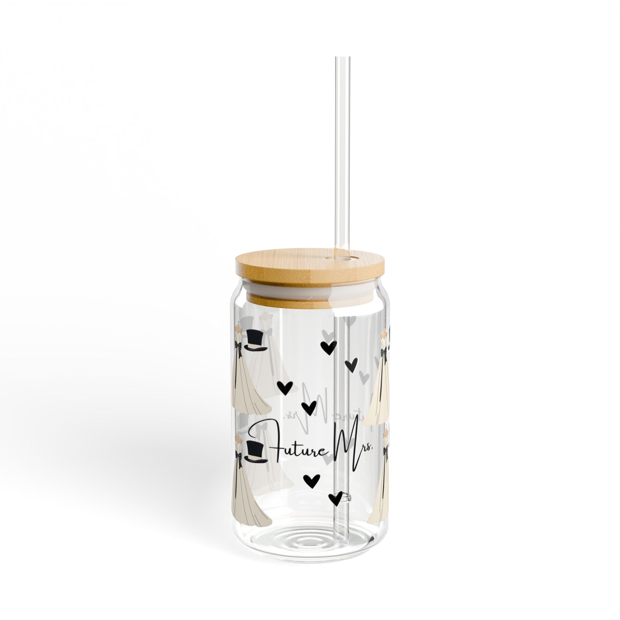Sipper Glass 16oz – 'Future Mrs.' text with wedding dress and top hat design