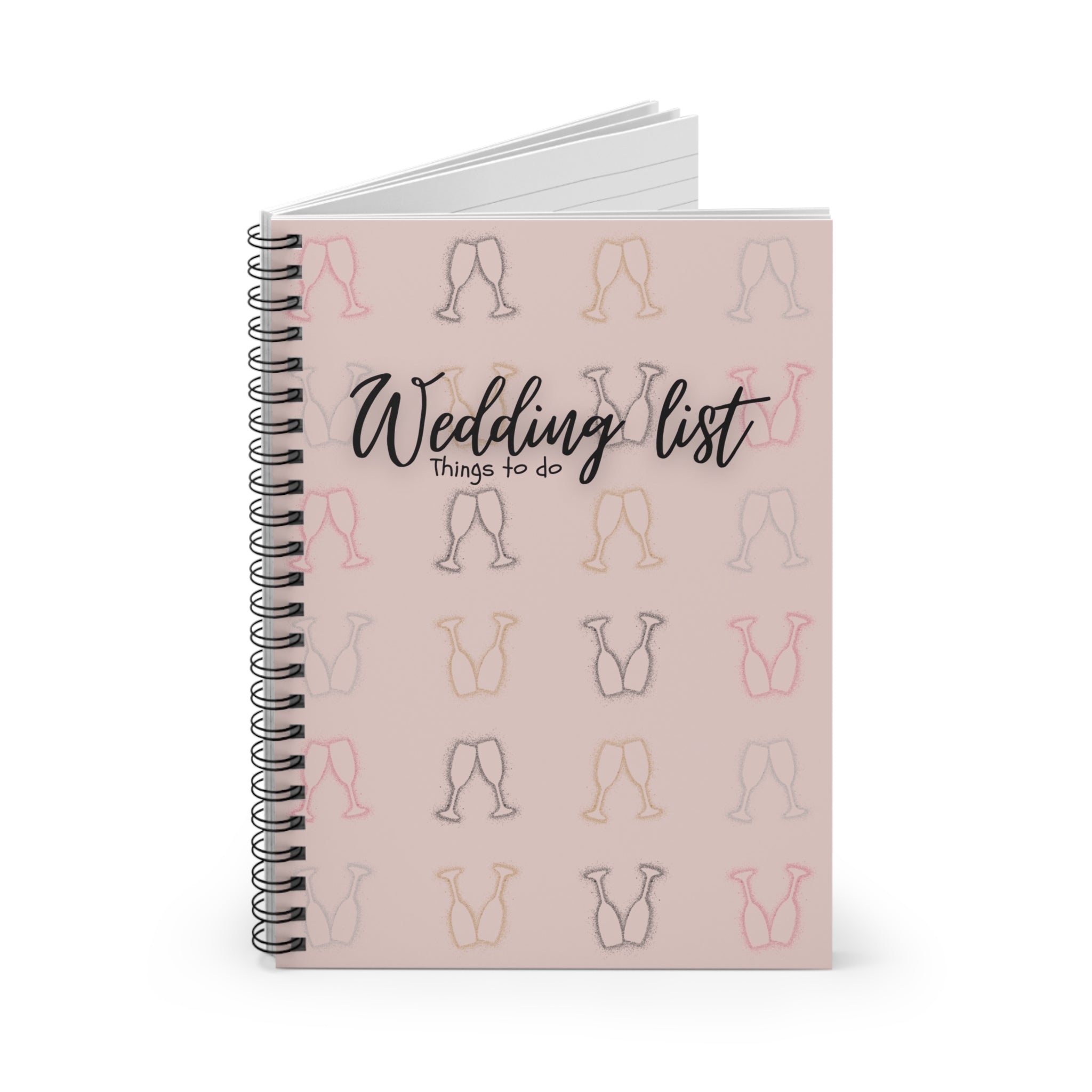 Wedding List Things to Do Spiral Notebook | Champagne Glasses - Soft Brown
