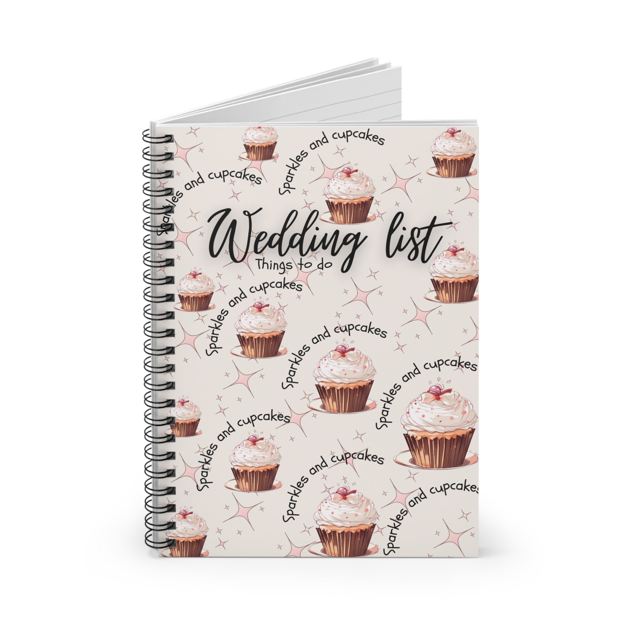Wedding List Spiral Notebook | Wedding Checklist Sparkles and Cupcakes  - Light