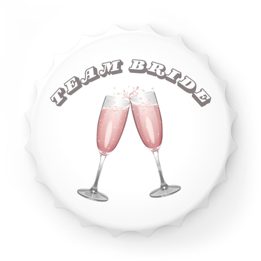 Team Bride Magnetic Bottle Opener | Clinking Champagne Glasses - Pink/Grey
