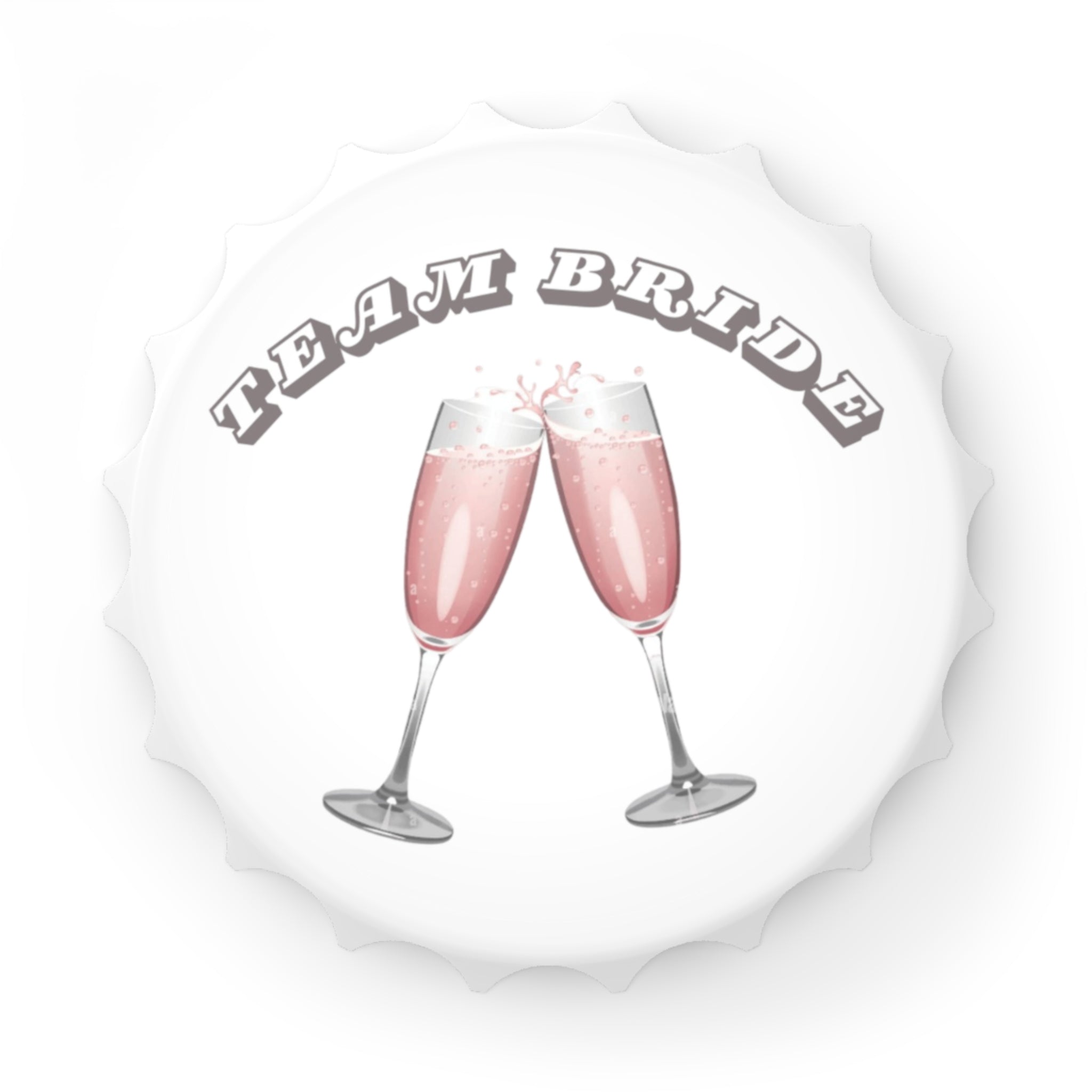 Team Bride Magnetic Bottle Opener | Clinking Champagne Glasses - Pink/Grey