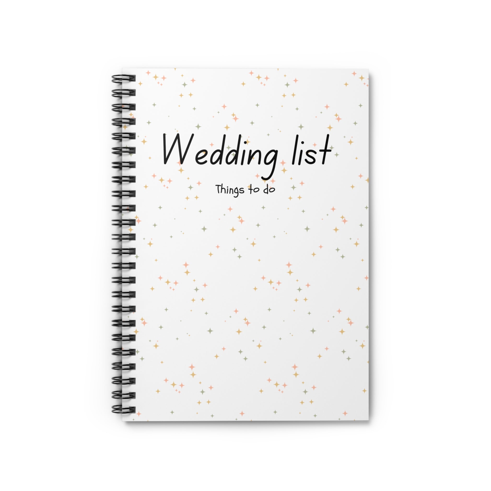 Wedding List Spiral Notebook | Ruled Planner, Things To Do - Gold, green, pink