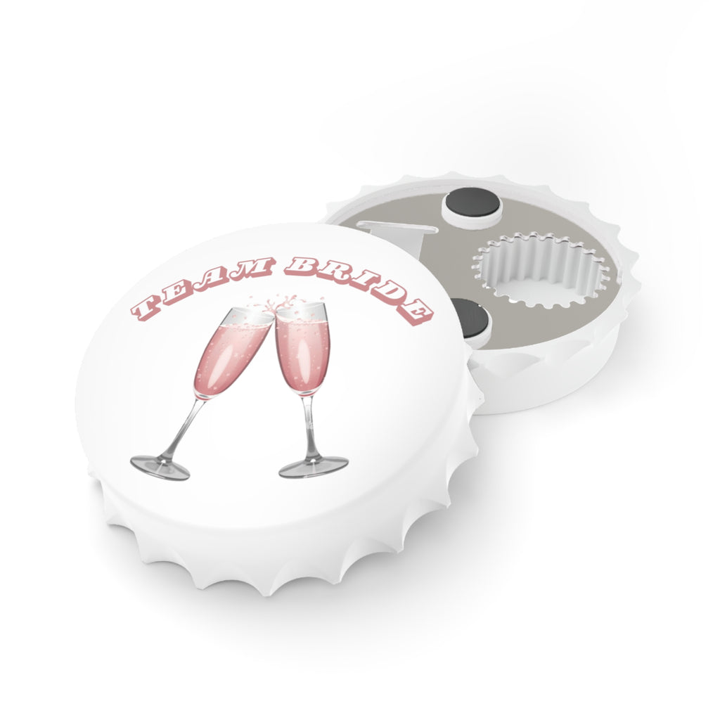 Team Bride Magnetic Bottle Opener | Clinking Champagne Glasses - Pink/Pink