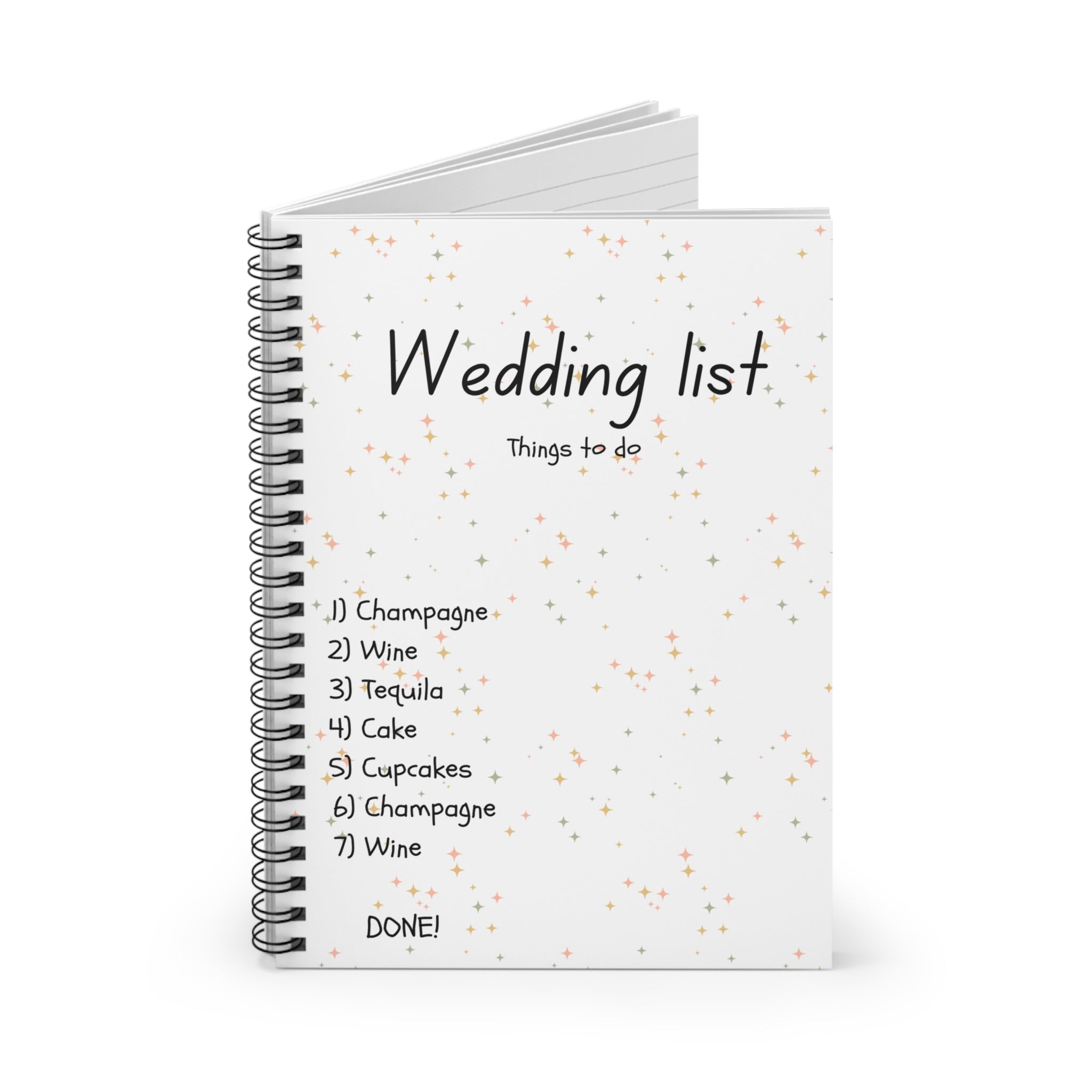 Wedding List Spiral Notebook | Ruled Planner, Things To Do with checklist - Gold, green, pink Confetti
