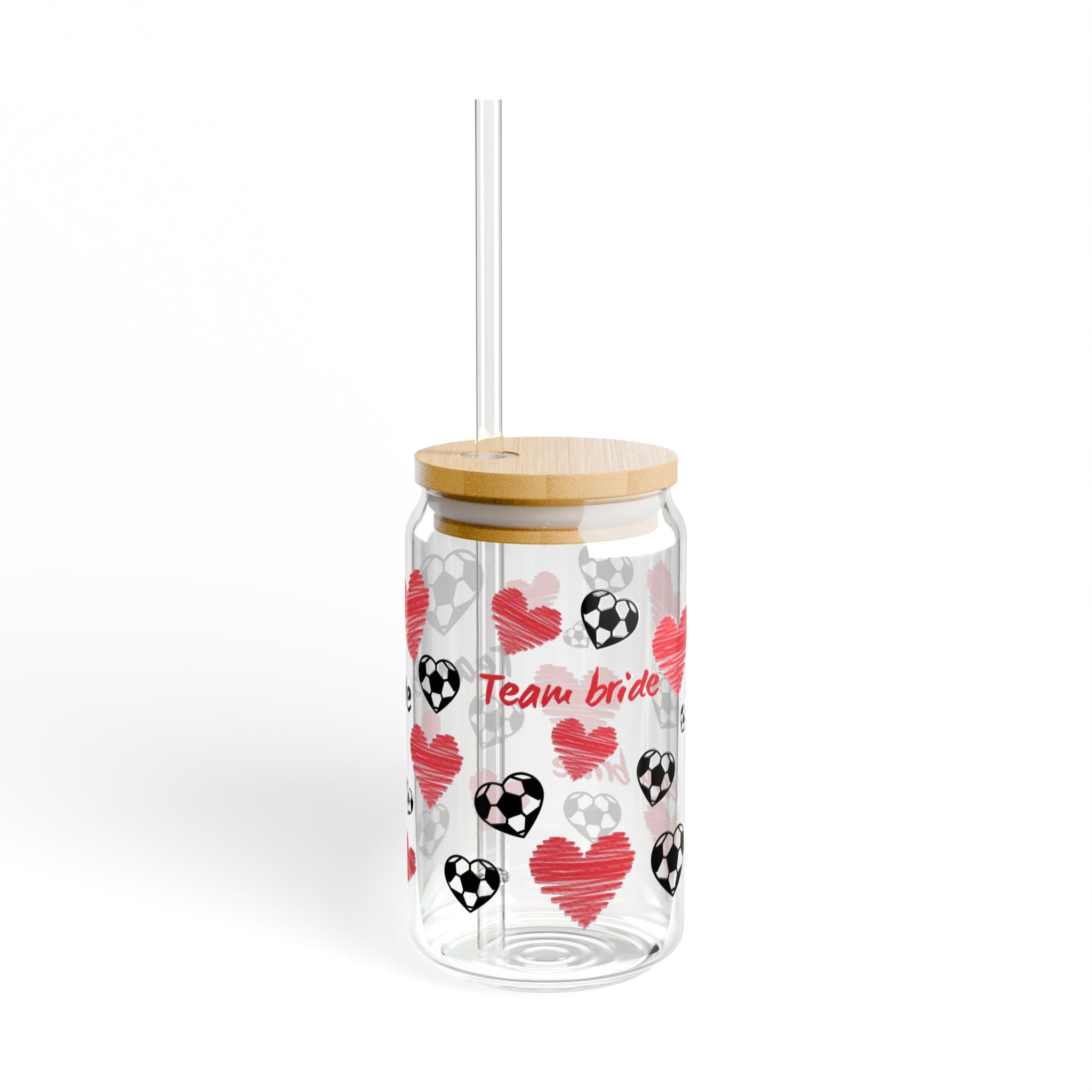 Sipper Glass 16oz - 'Team bride' text with heart and football heart design