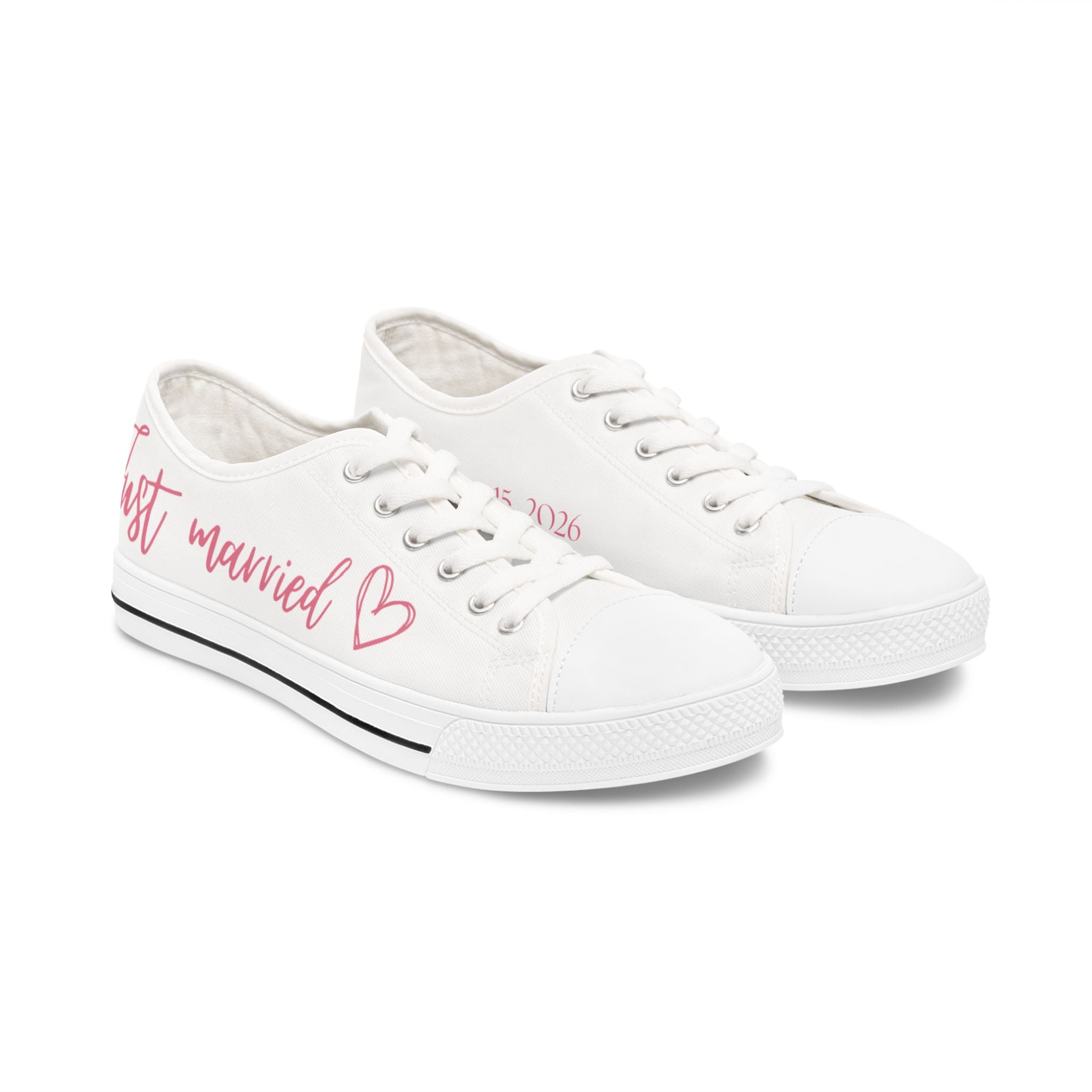 Just Married heart design Women's Low Top Sneakers | customizable wedding date - Pink