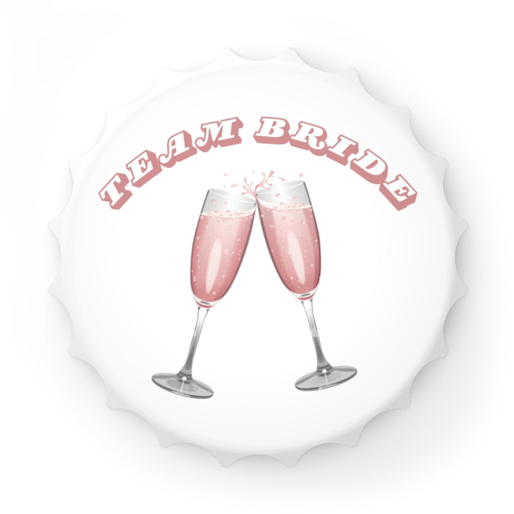 Team Bride Magnetic Bottle Opener | Clinking Champagne Glasses - Pink/Pink