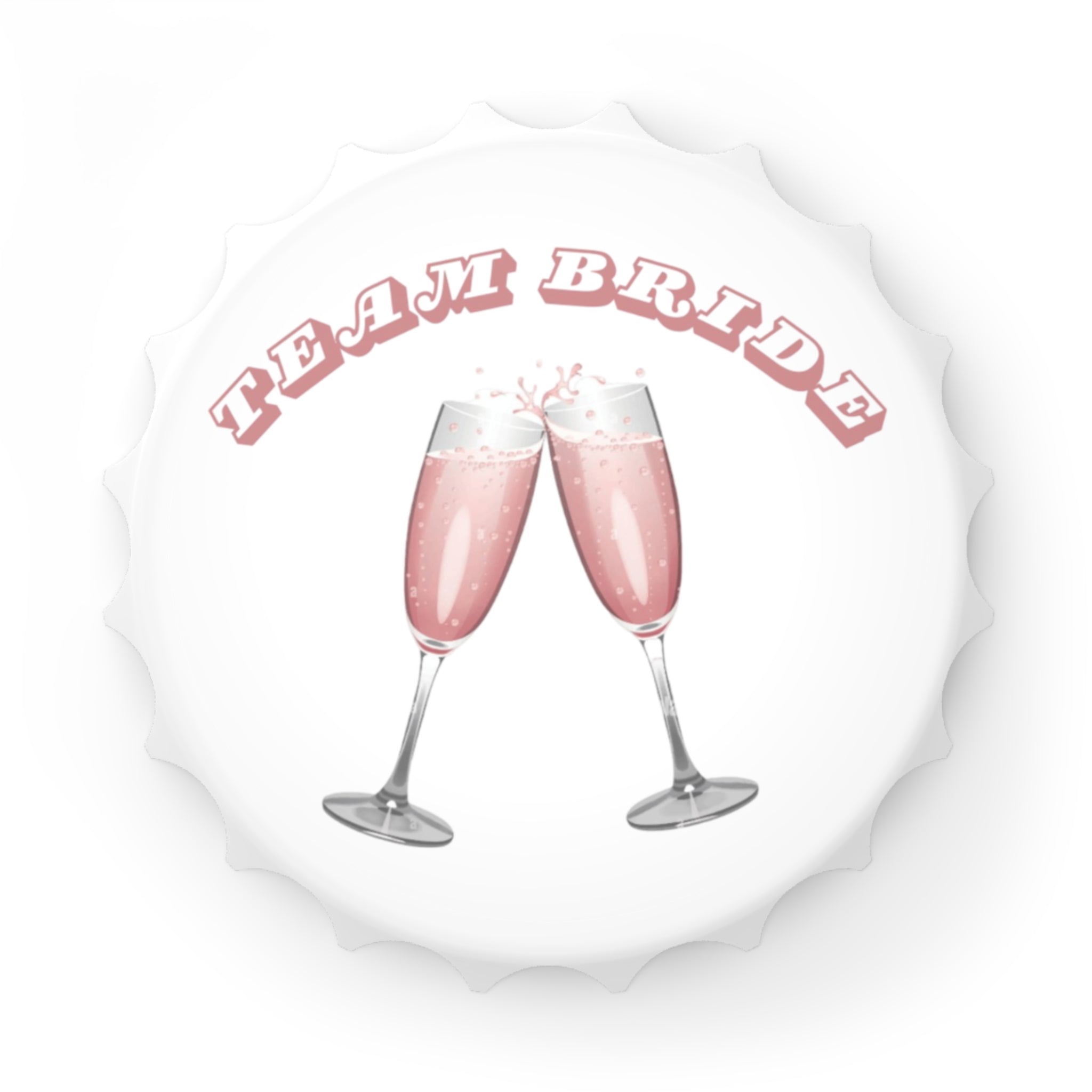 Team Bride Magnetic Bottle Opener | Clinking Champagne Glasses - Pink/Pink