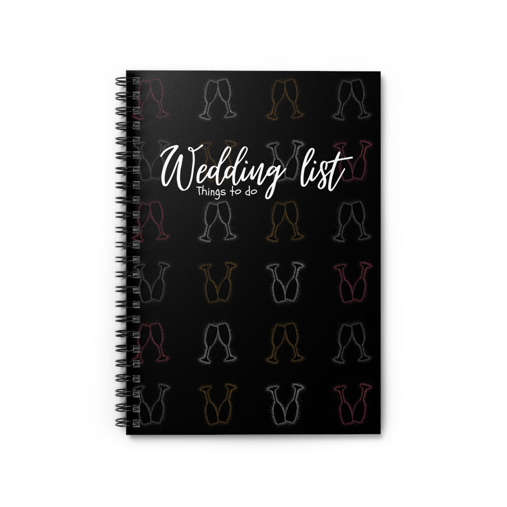 Wedding List Things to Do Spiral Notebook | Champagne Glasses - Black