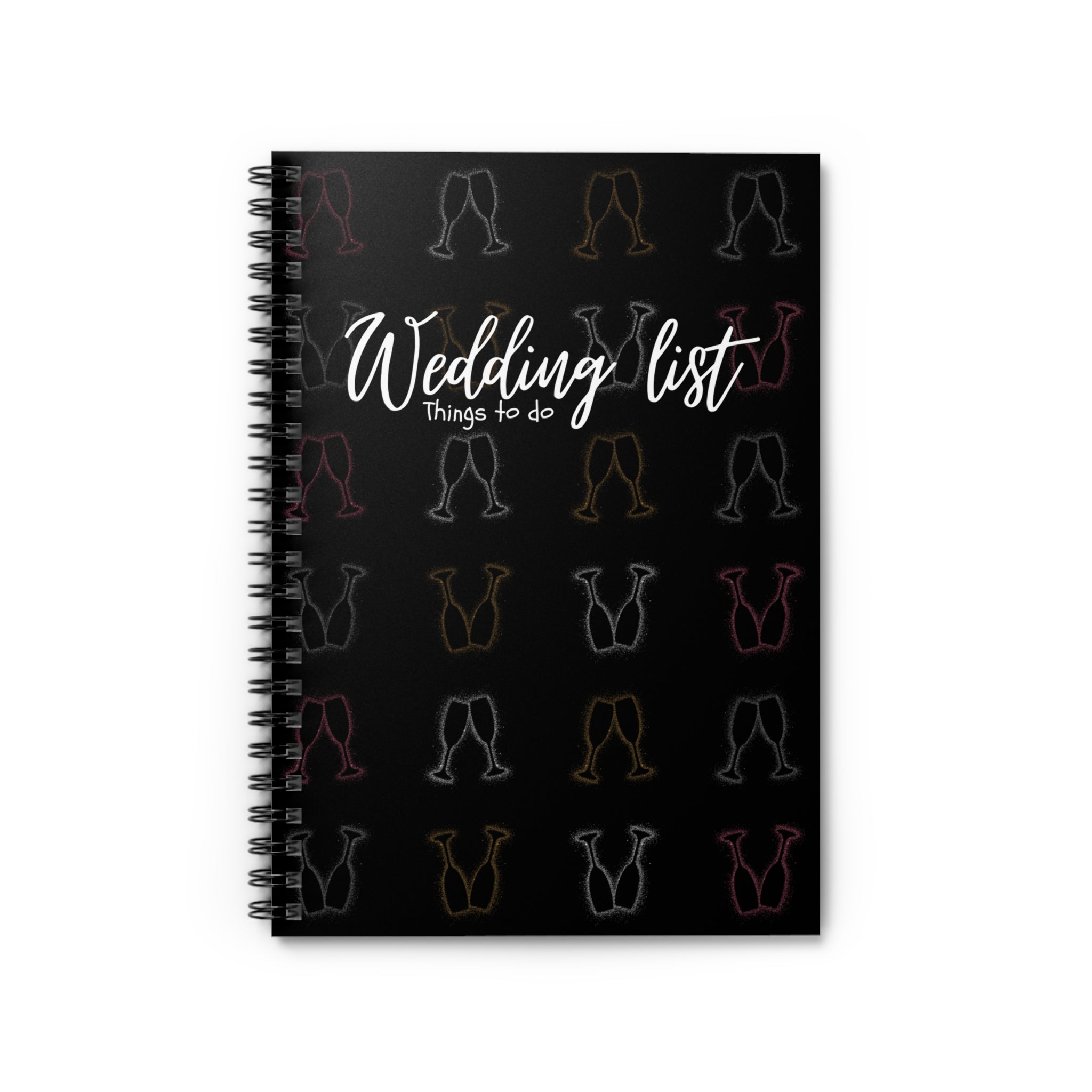 Wedding List Things to Do Spiral Notebook | Champagne Glasses - Black