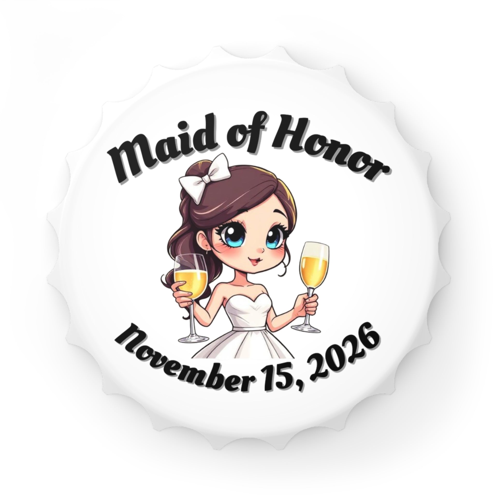 Maid of Honor Magnetic Bottle Opener — Personalized Wedding Date